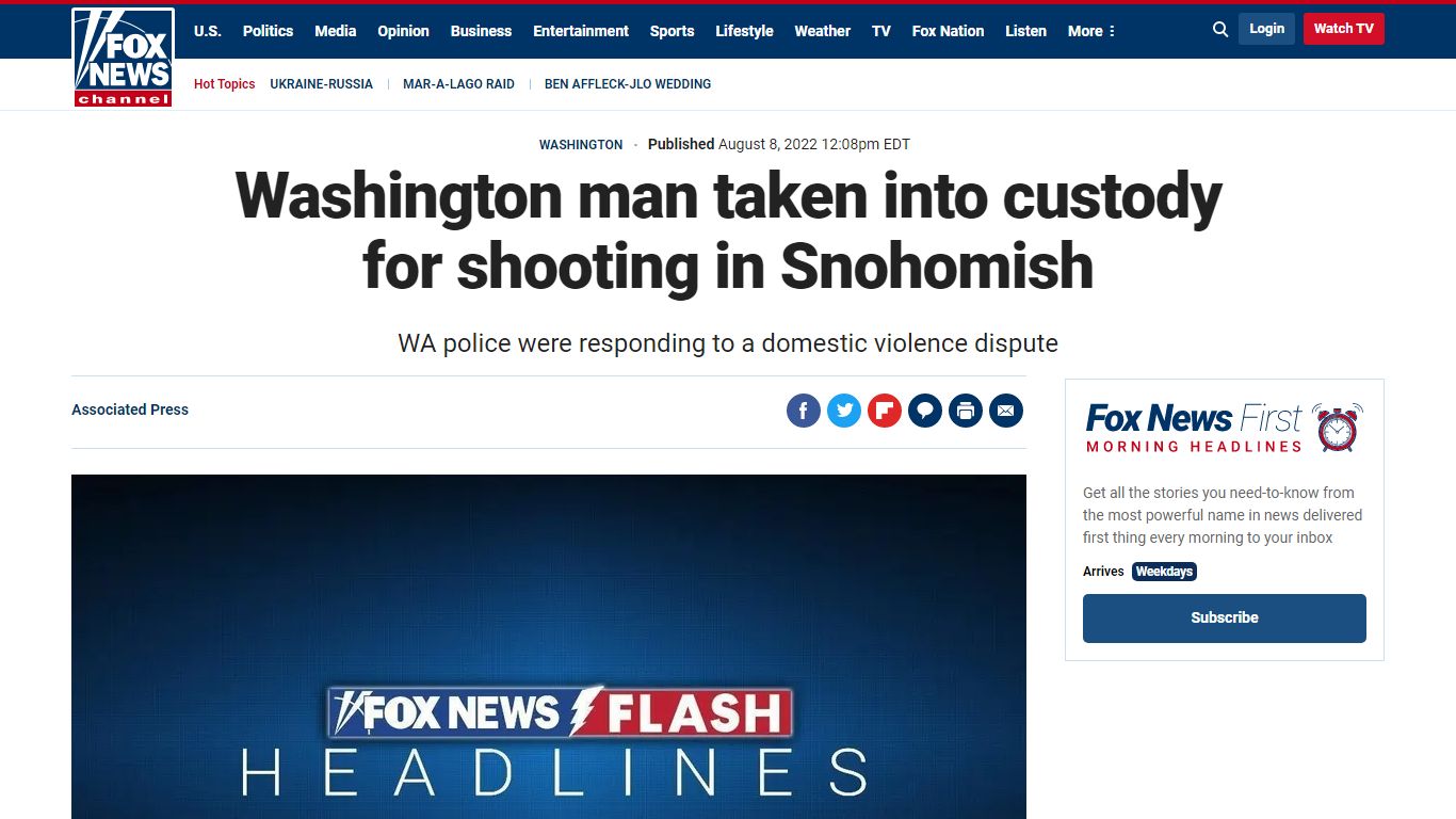 Washington man taken into custody for shooting in Snohomish